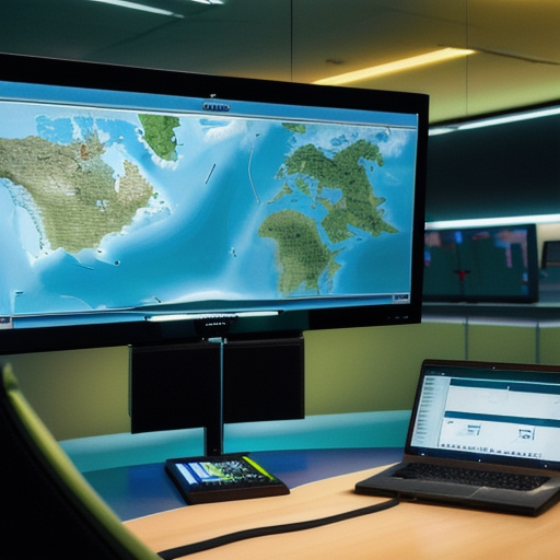 Modern enterprise command center dashboard, no people, blue corporate lighting